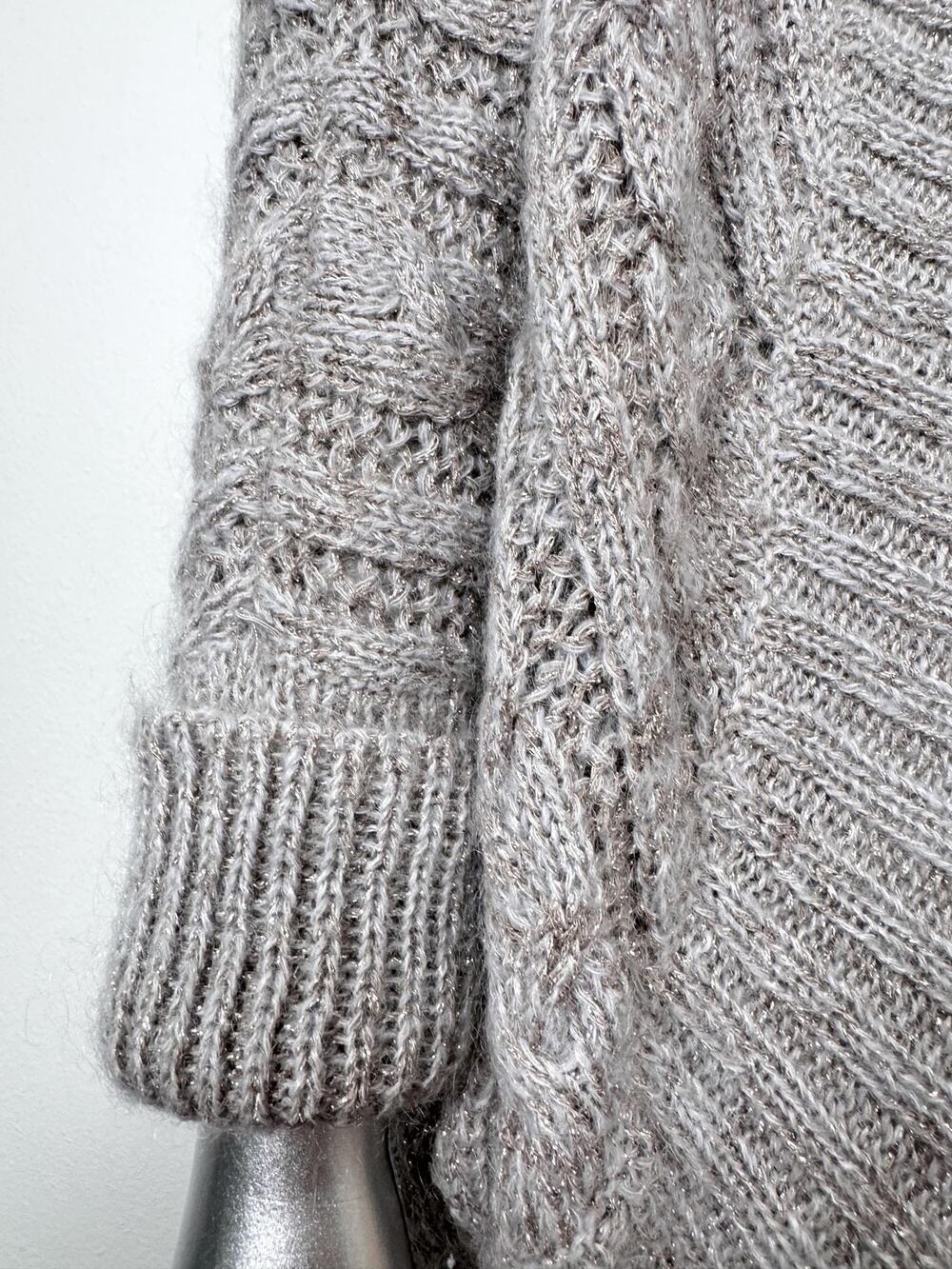 Mohair Cardigan Womens Large Gray Gold Metallic Cable Knit Shrug Sweater Express